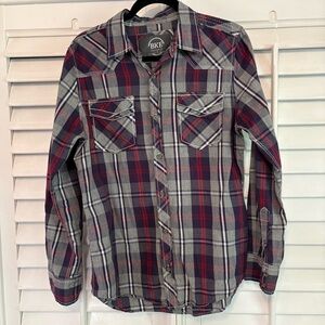 BKE Gray Plaid Button Down‎ Shirt Size Medium